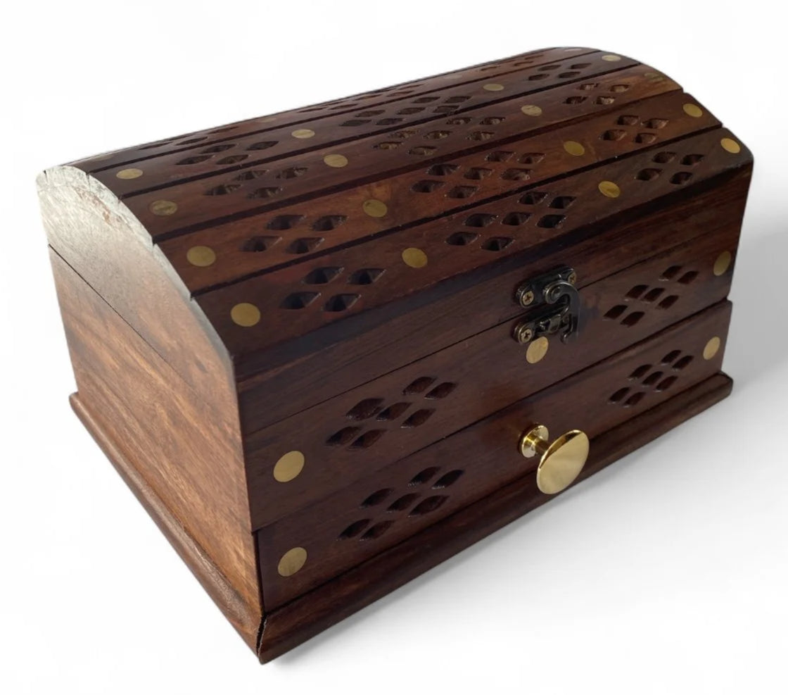 Elegant Wooden Treasure Chest with Brass Accents