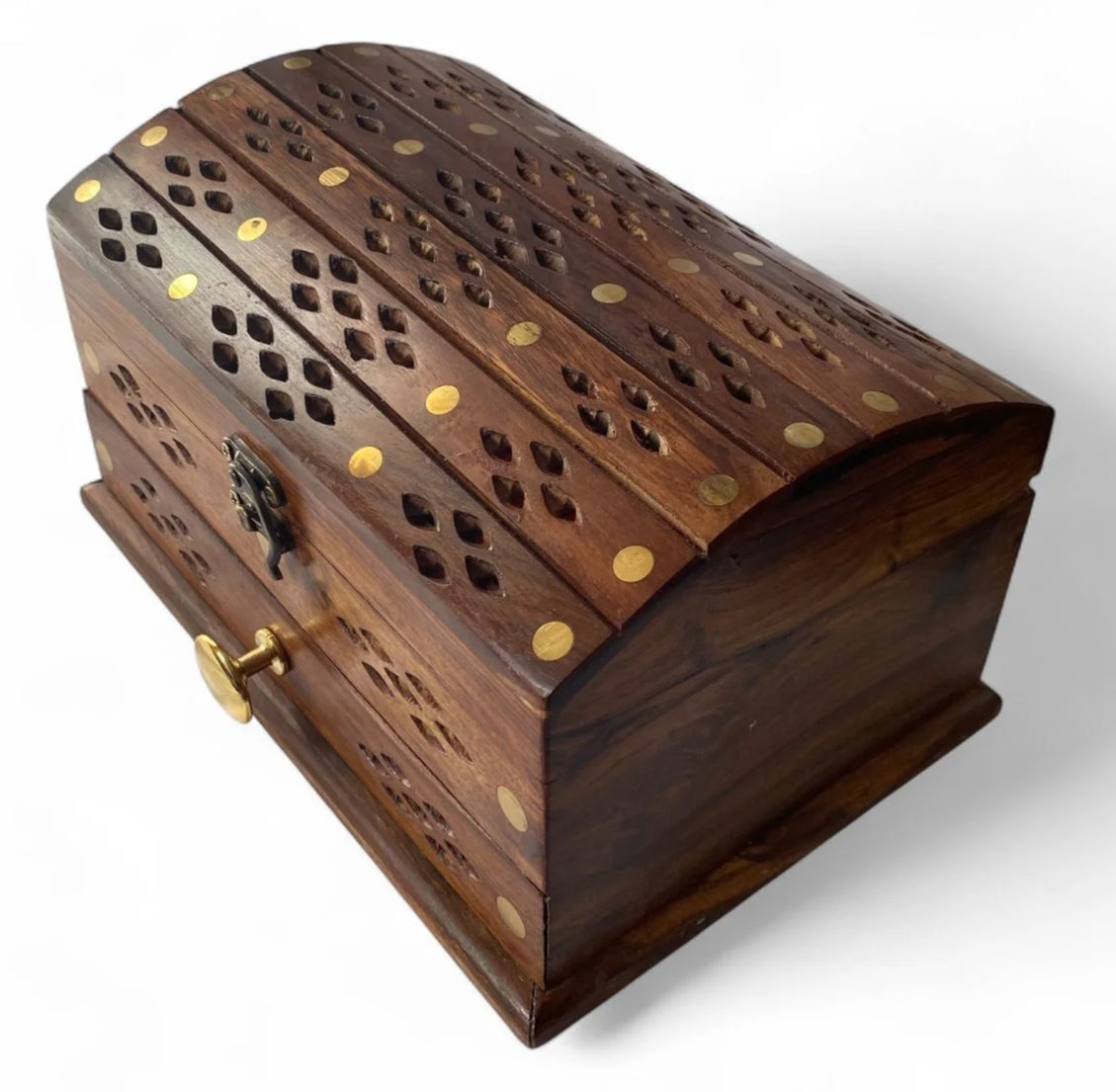 Elegant Wooden Treasure Chest with Brass Accents
