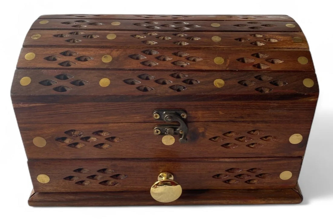 Elegant Wooden Treasure Chest with Brass Accents