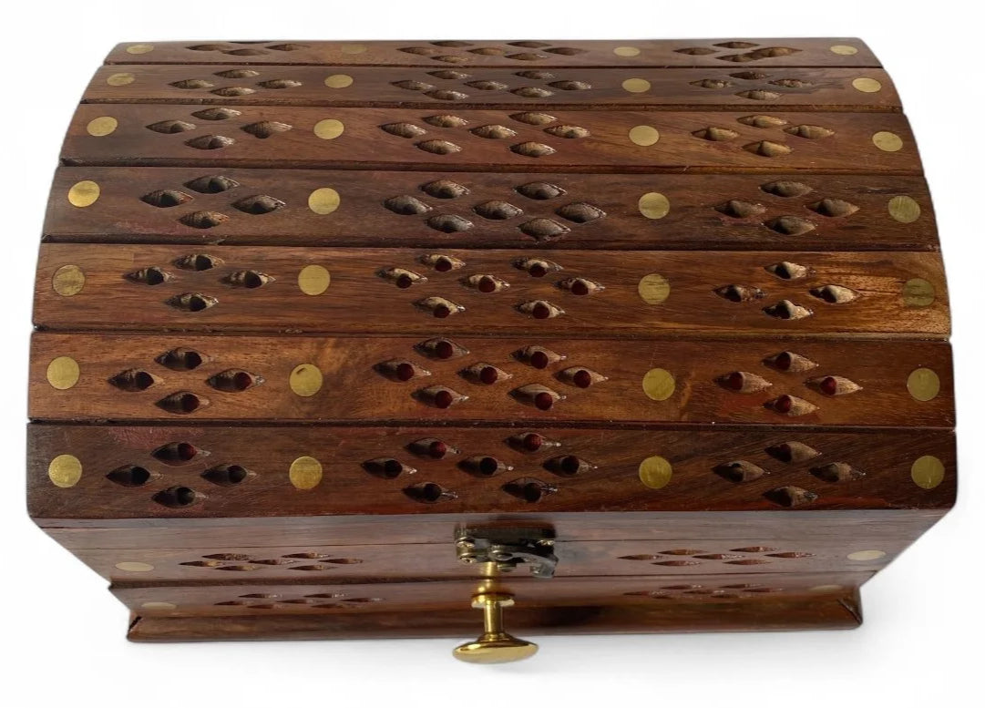 Elegant Wooden Treasure Chest with Brass Accents