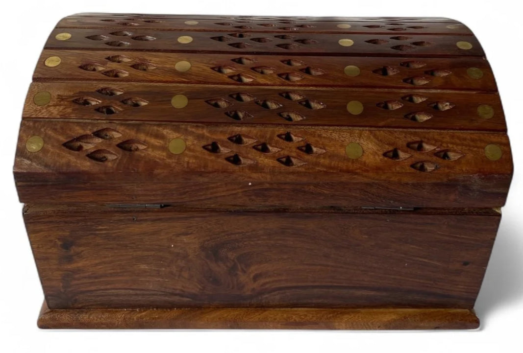 Elegant Wooden Treasure Chest with Brass Accents