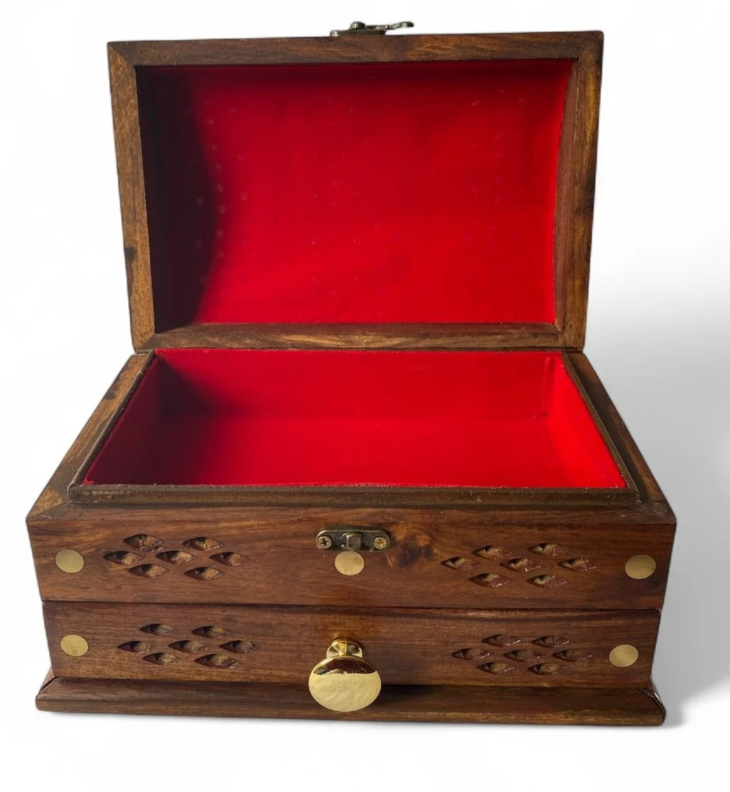 Elegant Wooden Treasure Chest with Brass Accents
